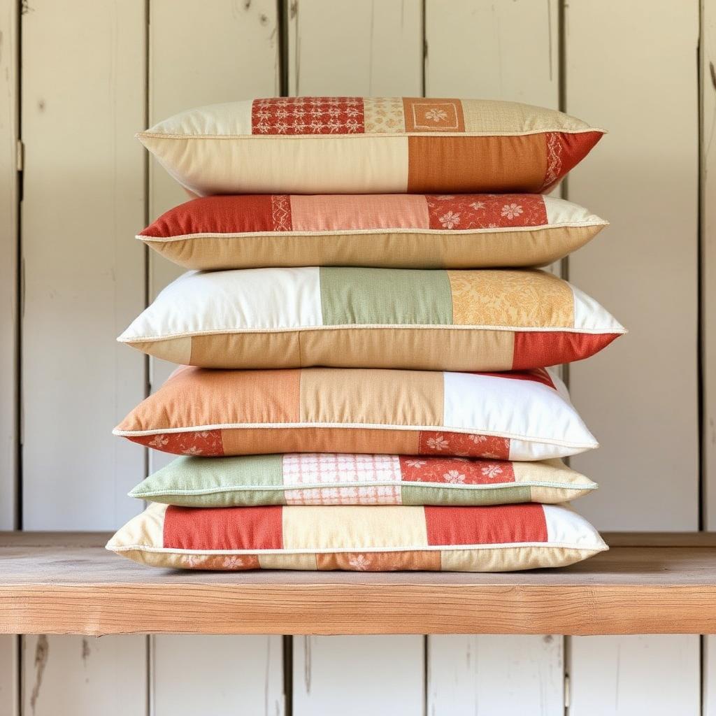 Pilha de almofadas de patchwork artesanais